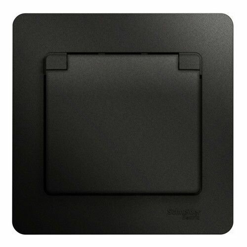 Розетка с/з со шторками с крышкой Systeme Electric  Glossa 16A IP20 (в сборе) антрацит SE GSL000746