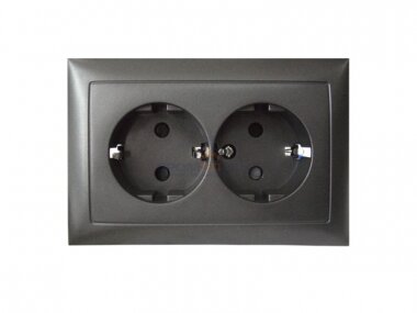 LK60 Розетка двойная прямая с з/к, со шторками Черный бархат