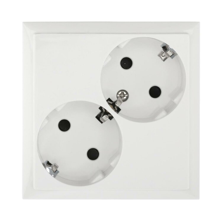 LK60 Розетка двойная с з/к, со шторками Белая