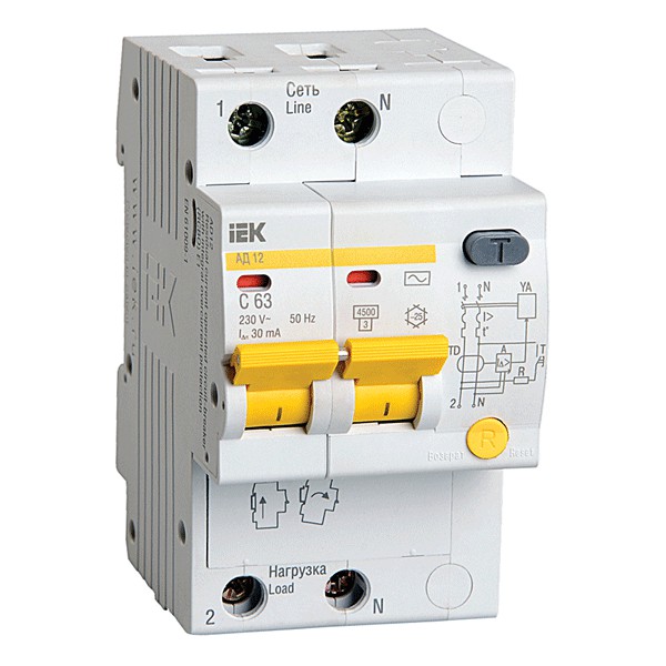 Выключатель автомат. дифференц. iEK АД12 2п 10А 30мА 4,5кА 230В