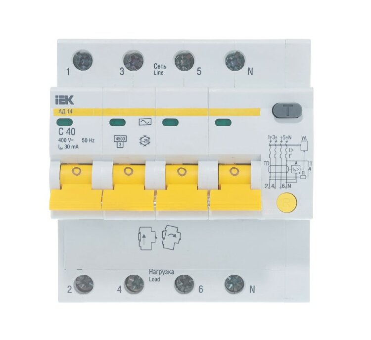 Выключатель автомат. дифференц. iEK АД14 4п 32А 30мА 4,5кА 230В