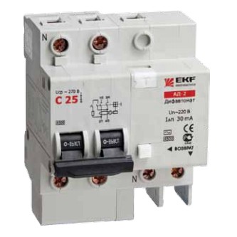 Дифференц.автомат EKF АД-2 40А/30мА (хар-ка С, тип АС) 4,5 кА