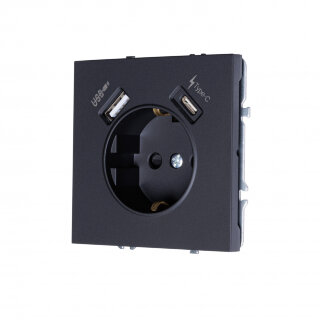 MIKAMI MI-5 Розетка 1-ая с/з с зарядными портами USB Type A + Type C  3.1 A  Черный soft touch