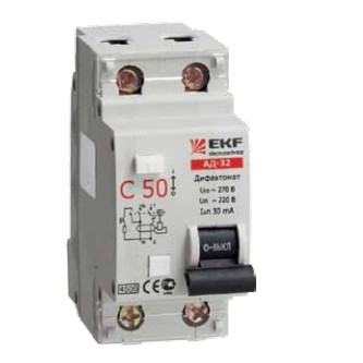 Дифференц.автомат EKF АД-32 50А/30мА (хар-ка С, тип АС)  3кА